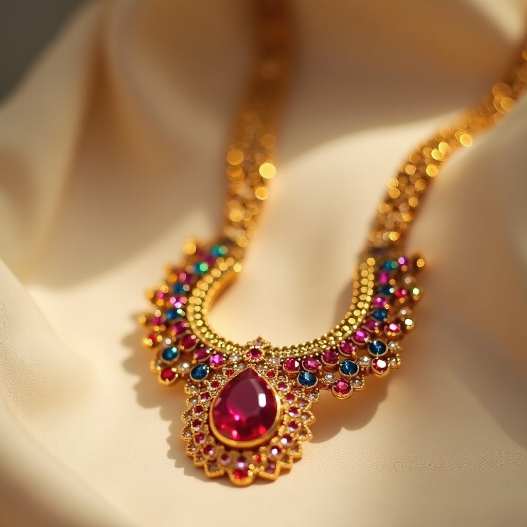 gold necklace with gemstones