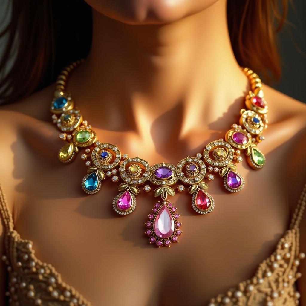 gold necklace with gemstones